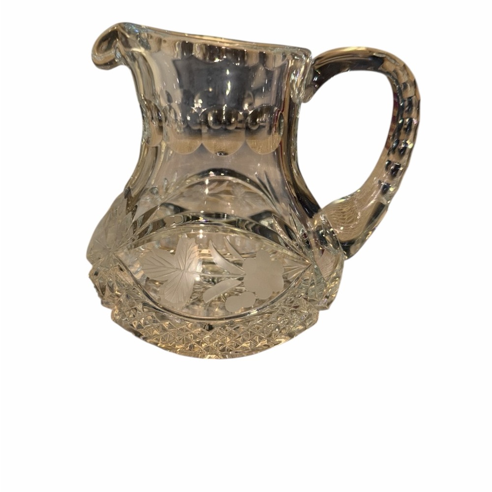 Elegant Etched Glass Crystal Floral Creamer Pitcher